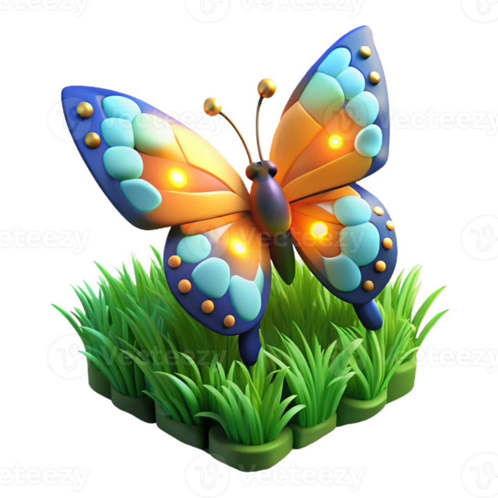 Glowing Butterfly in Grass with Luminous Wings and Mystical Design png