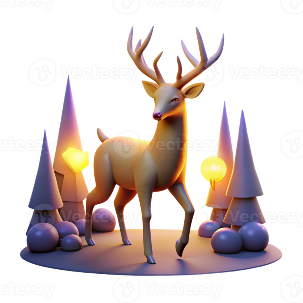 Reindeer in a Winter Forest Scene in a Majestic Three Dimensional Render of Nature png