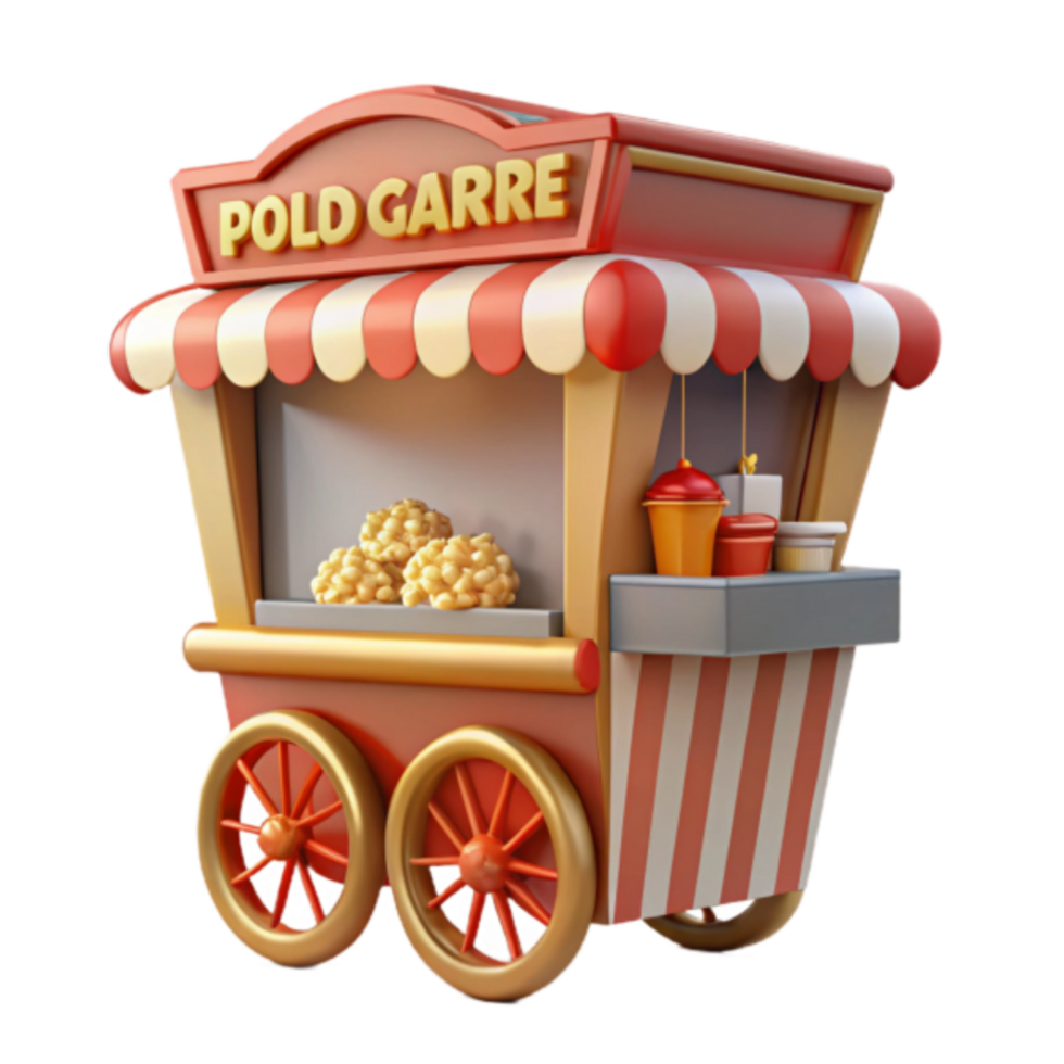 3D Render of a Red and White Striped Popcorn Cart Illustration png