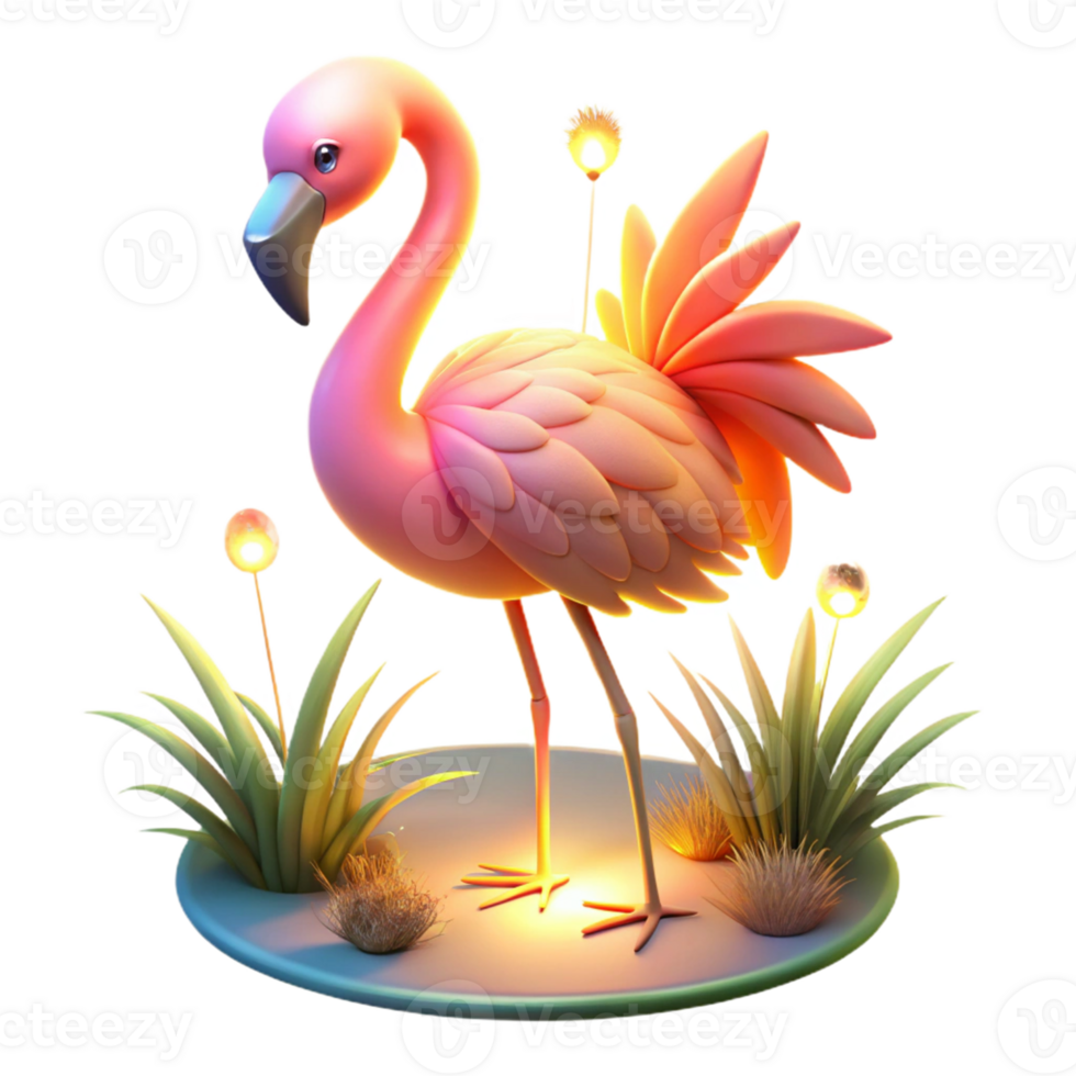 Cute Flamingo in a Three Dimensional Render of Wildlife png