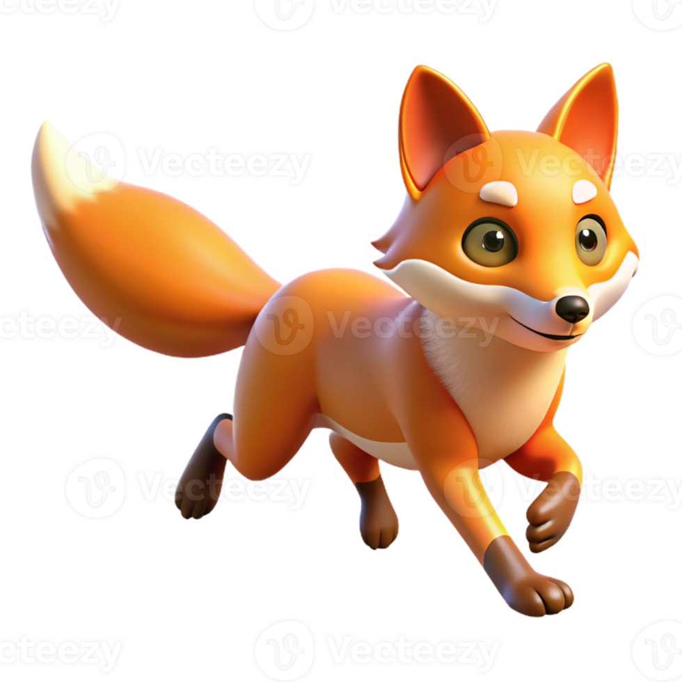 Cute Fox 3D Render - An adorable 3D render of a fox capturing its playful and endearing nature png