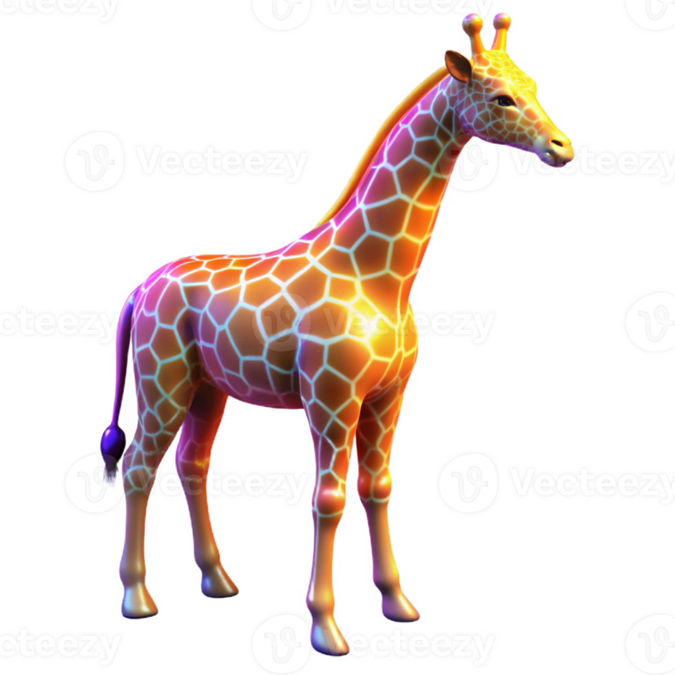 Rainbow Giraffe 3D Render - A vibrant 3D render of a giraffe with rainbow colors highlighting its dynamic and eye-catching appearance png