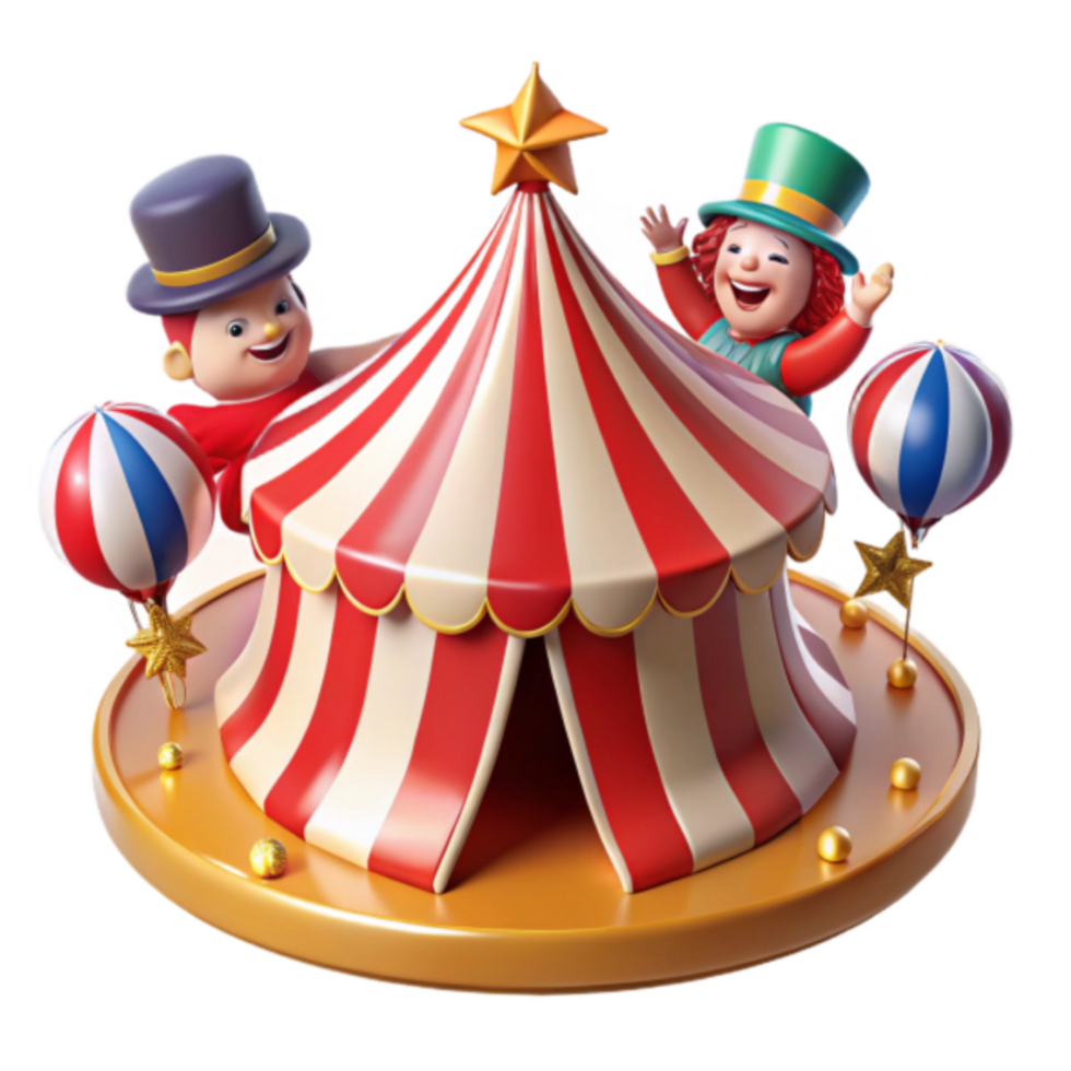 Circus Tent 3D Render with Two Clowns Illustration png