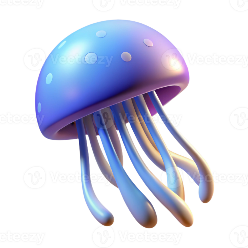 3D Render Jellyfish with Gradient - A stunning 3D render of a jellyfish with gradient colors highlighting its ethereal beauty and vibrant design png