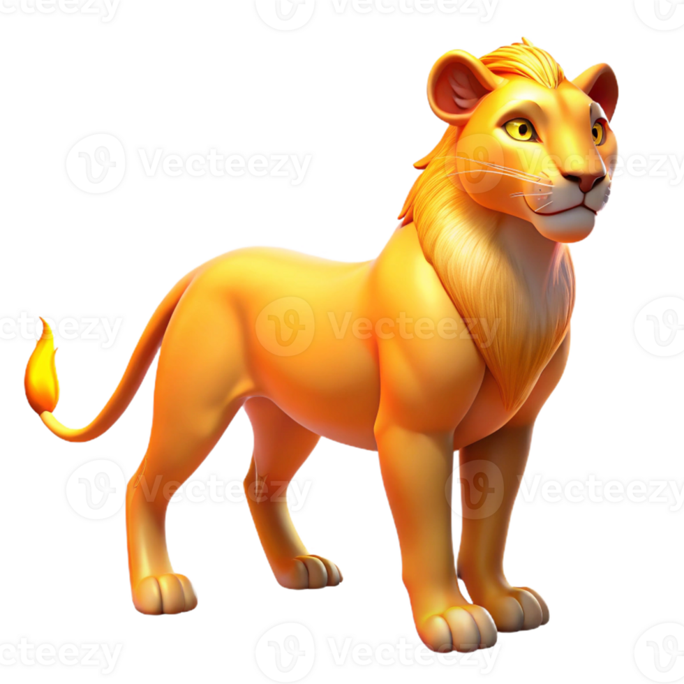 Golden Lioness in a Majestic Three Dimensional Render of Power png