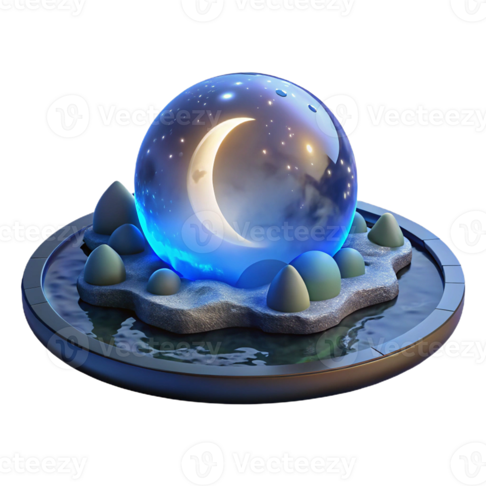 Crescent Moon in Glass Orb - A serene depiction of a crescent moon contained within a glass orb capturing its celestial beauty and ethereal presence png