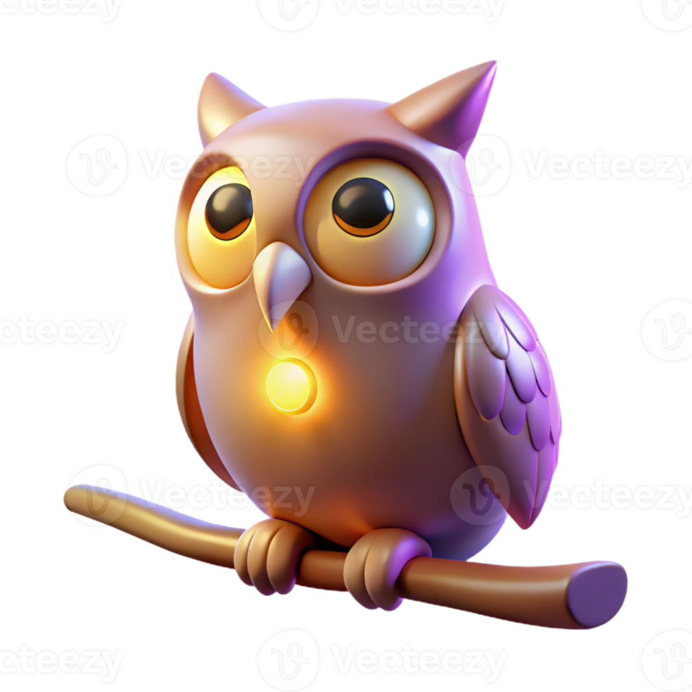 Cute Cartoon Owl 3D Render A playful depiction of an owl brought to life in a whimsical three-dimensional cartoon style. png