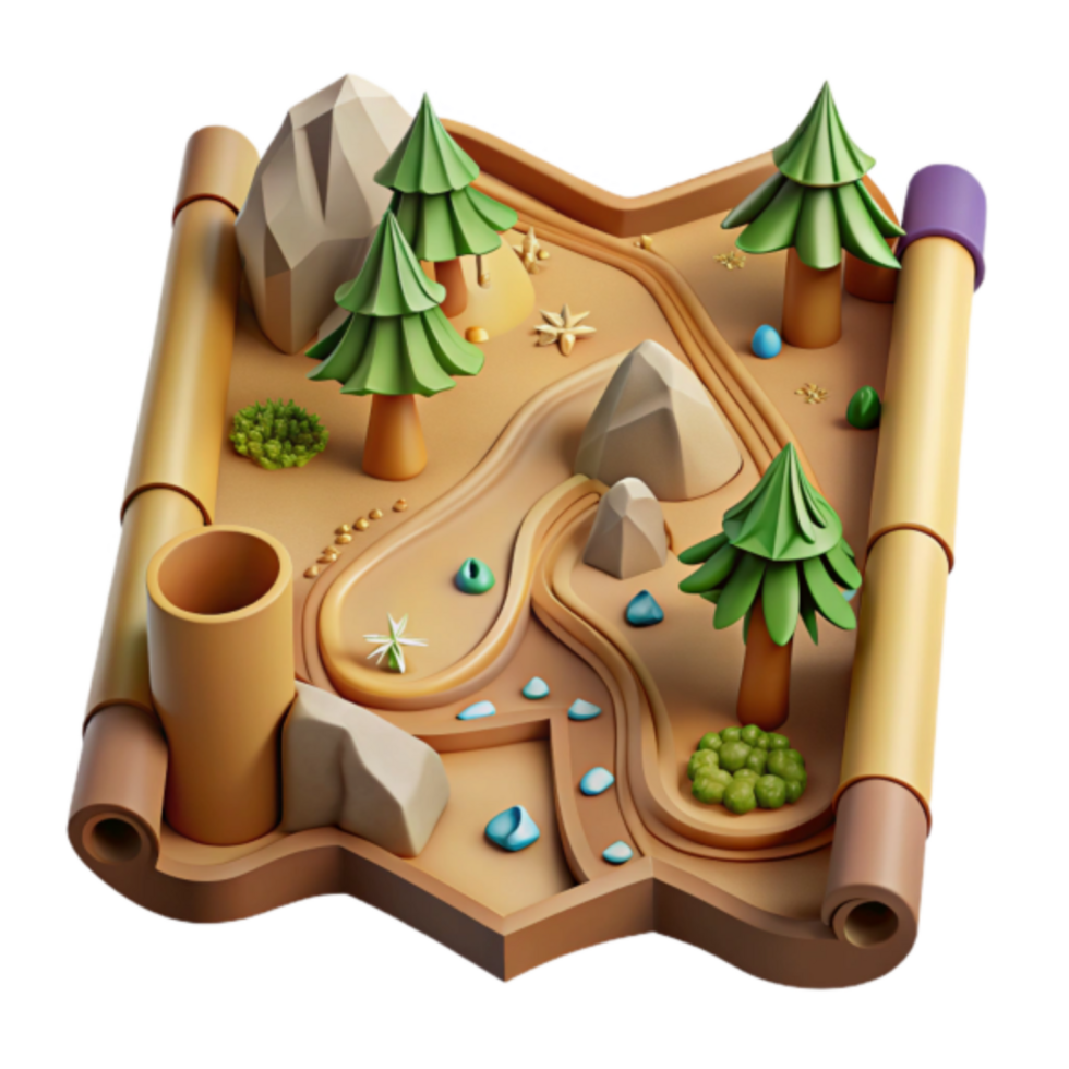 Whimsical 3D Render of a Fantasy Landscape Map png
