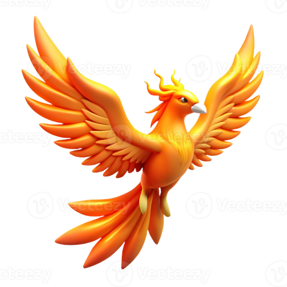 Fiery Phoenix in a Three Dimensional Render with Dynamic Colors and Majestic Form png