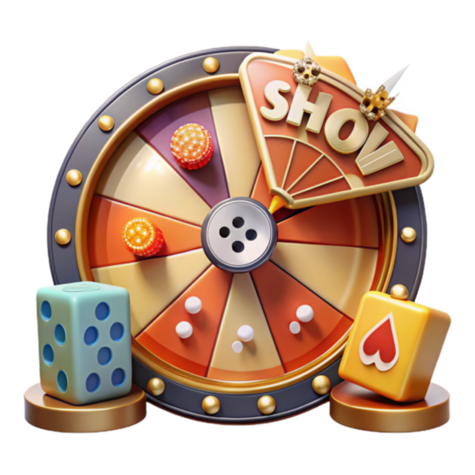 3D Render of a Colorful Wheel of Fortune Game with Dice png