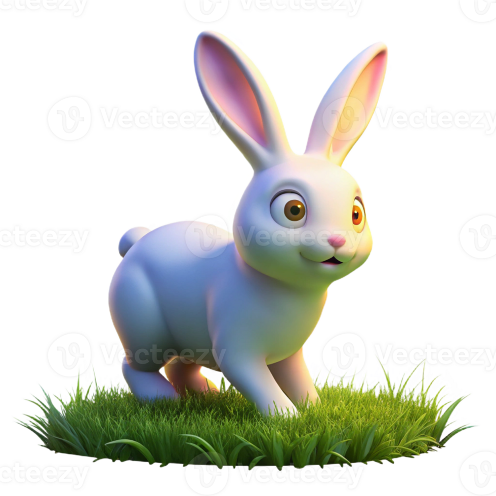 Cute Bunny in Green Grass - An adorable depiction of a bunny resting in green grass capturing its playful and endearing nature png