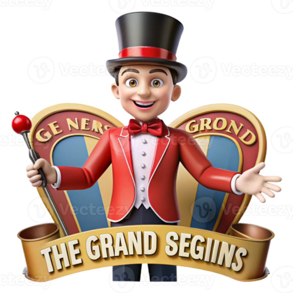 3D Illustration Ringmaster Announcing The Grand Beginnings of the Circus png