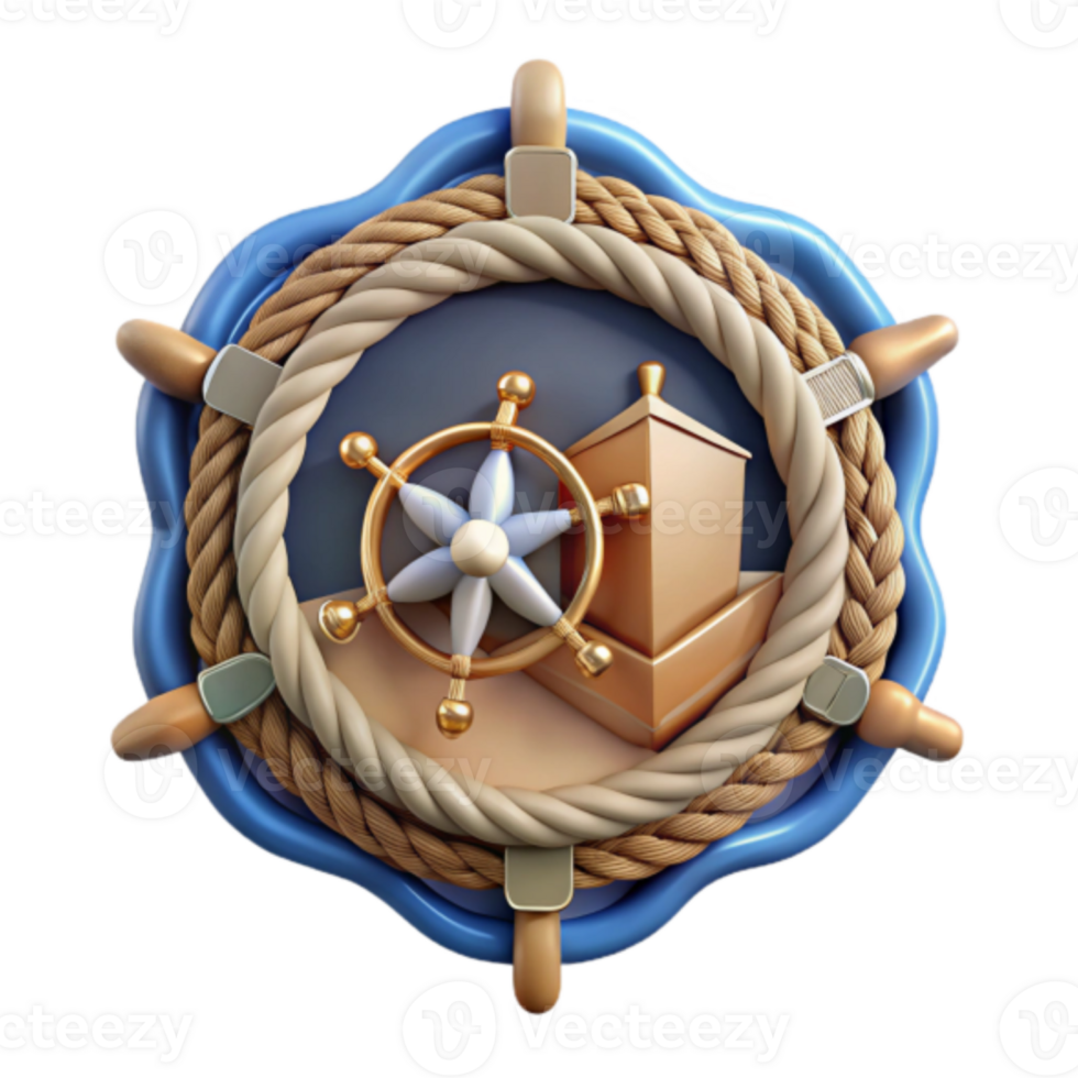 3D Illustration Nautical Wheel with Cargo Box and Rope Design png