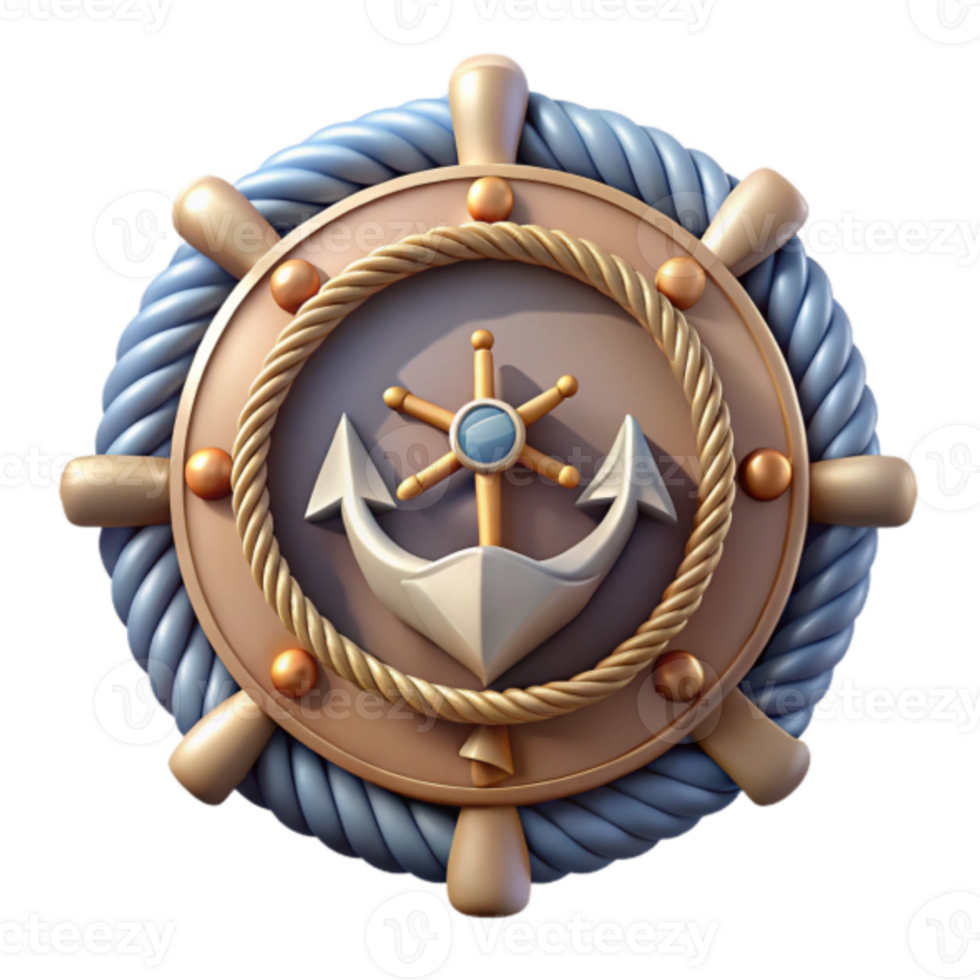3D Nautical Icon Anchor and Ship Wheel Emblem Illustration png