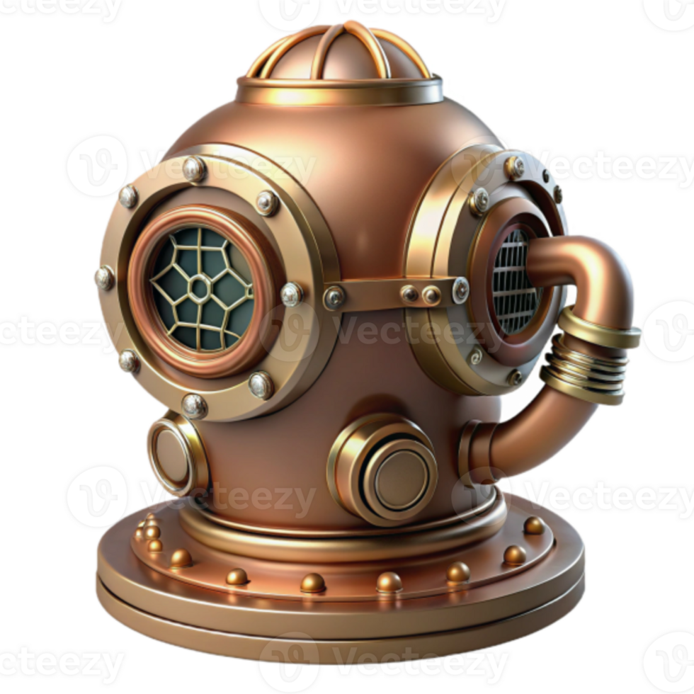 Vintage Diving Helmet 3D Render, Retro Submersible Gear Illustration png