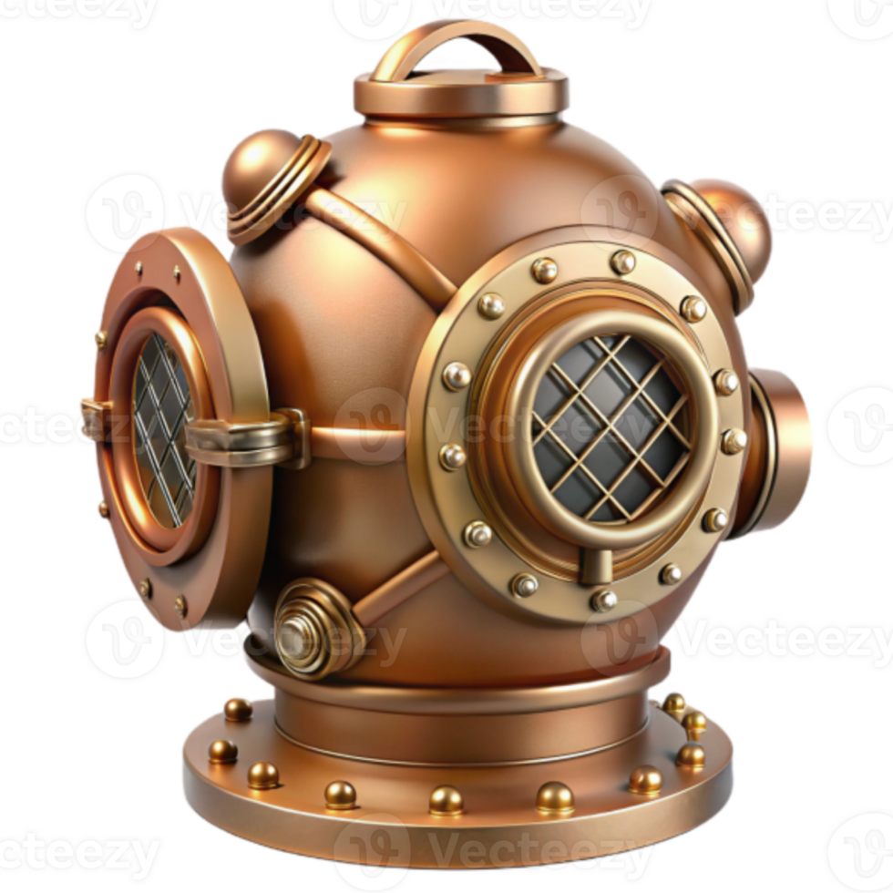 3D Render of Vintage Diving Helmet, Nautical Antique Brass Copper png