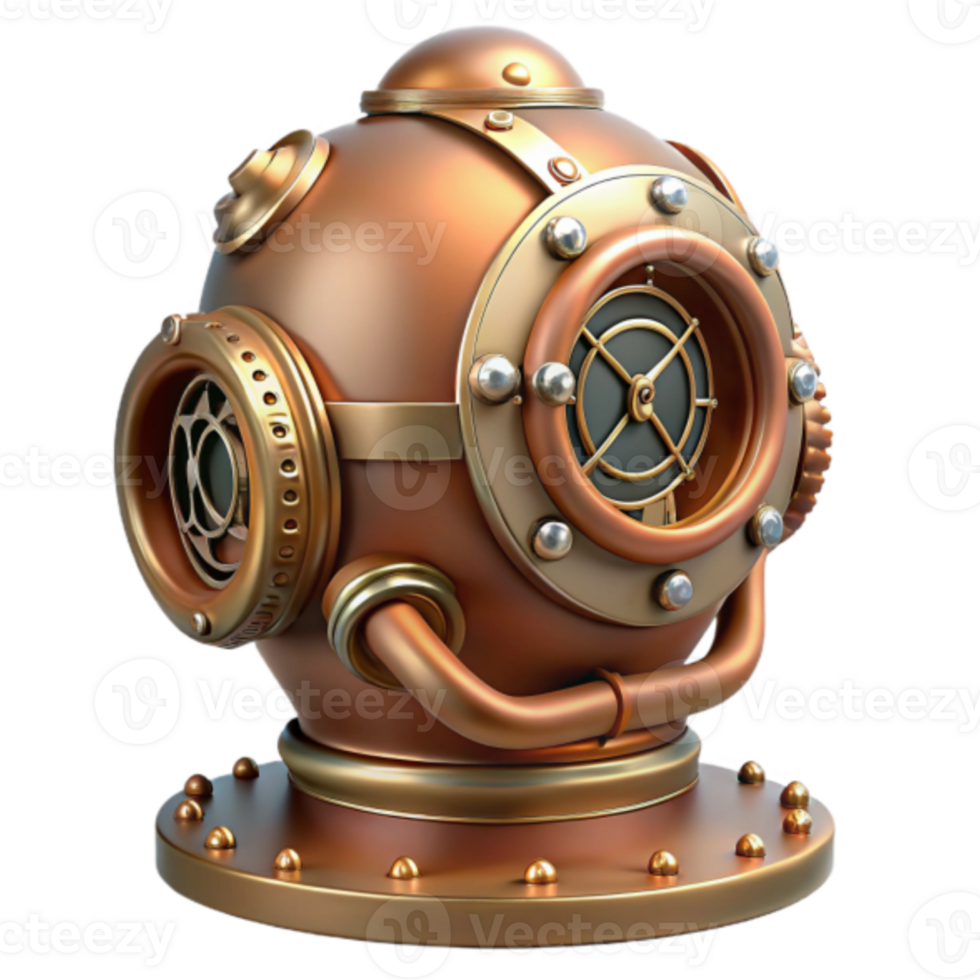 Vintage Diving Helmet 3D Render Illustration png