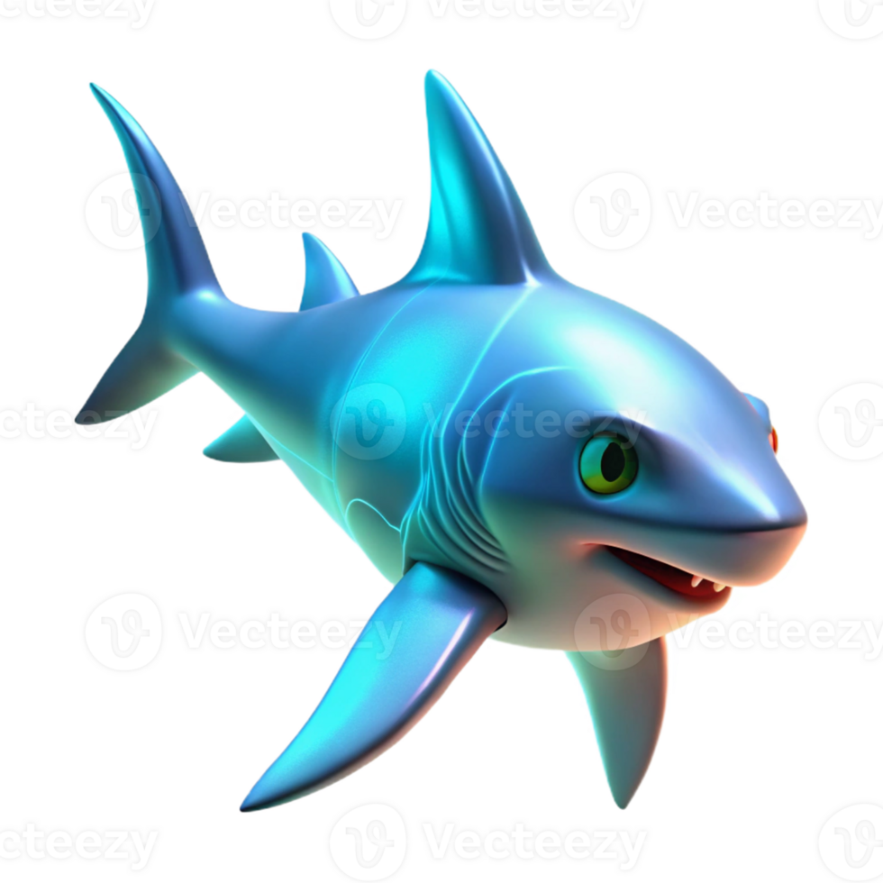 Cute Cartoon Shark 3D Render A playful depiction of a shark brought to life in a whimsical three-dimensional cartoon style. png