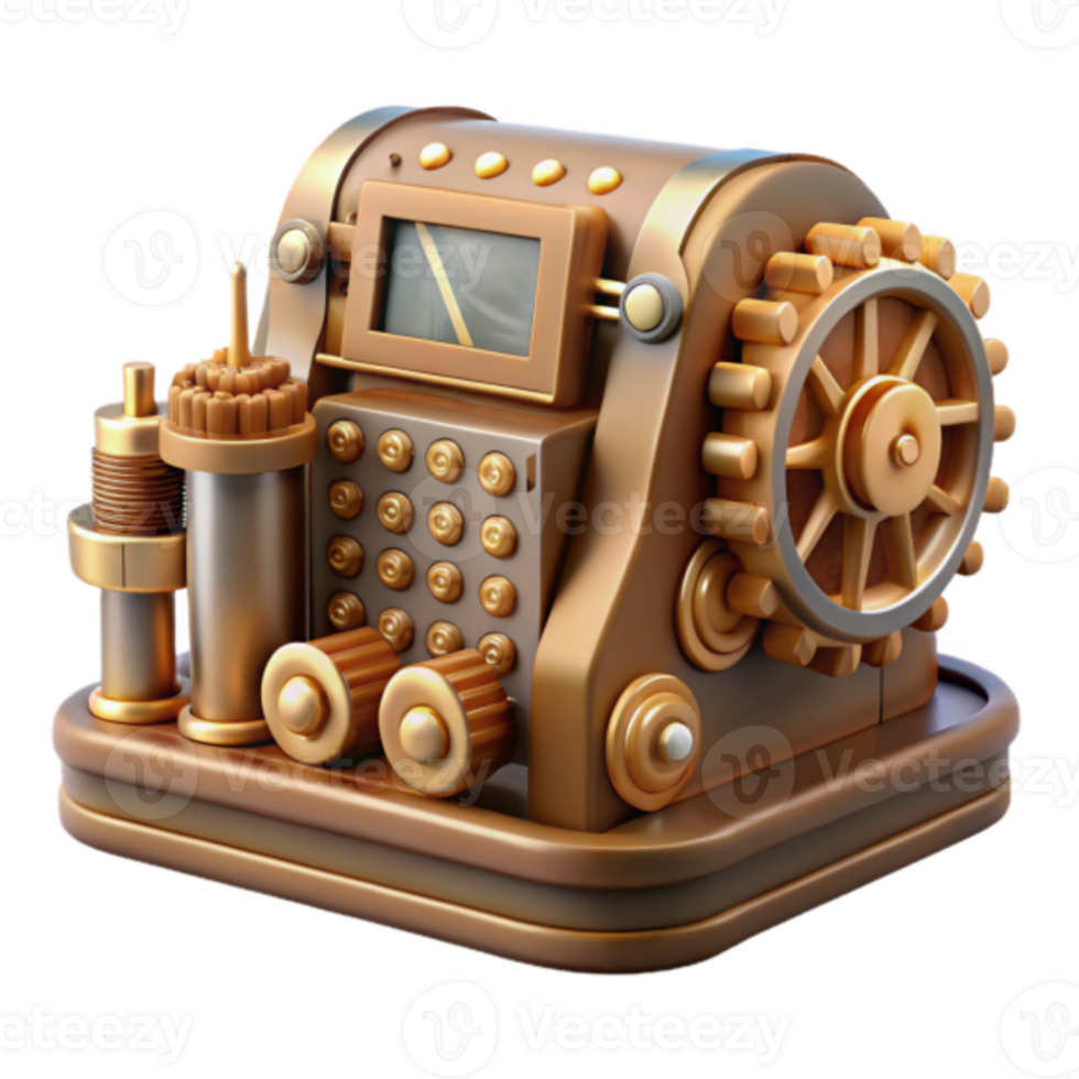 Steampunk 3D Render Golden Gear Machine Illustration png