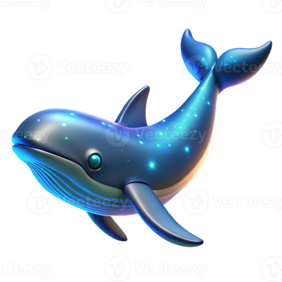 Glowing Whale 3D Render - A luminous 3D render of a whale with glowing elements highlighting its ethereal beauty and majestic presence png