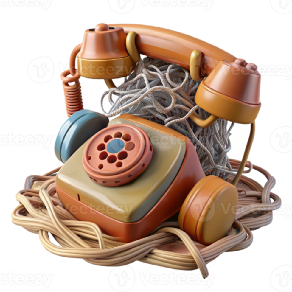 Tangled Communication Retro 3D Render Illustration png