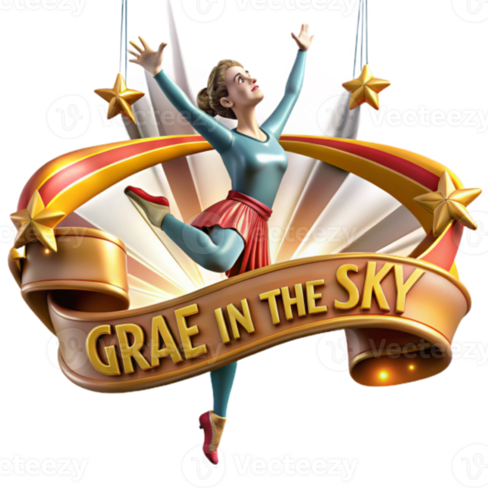 Graceful 3D Illustration of a Ballerina in the Sky, Circus Theme png