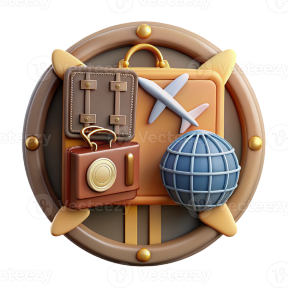 3D Illustration Travel Icon Luggage Airplane Globe Suitcase Camera png