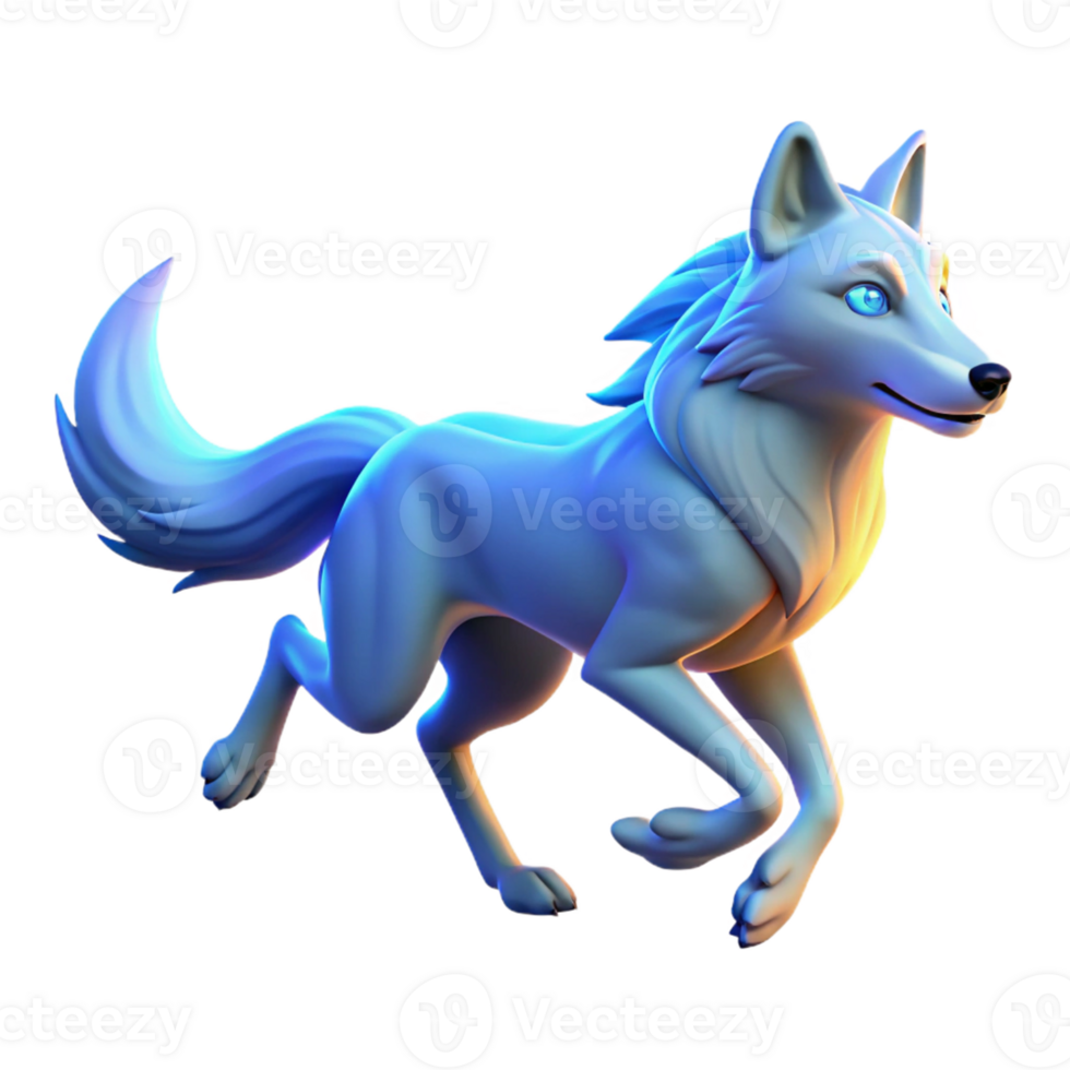 Arctic Wolf in Motion A majestic wolf navigating the frozen expanse of a digital landscape, captured in a stunning three-dimensional render. png