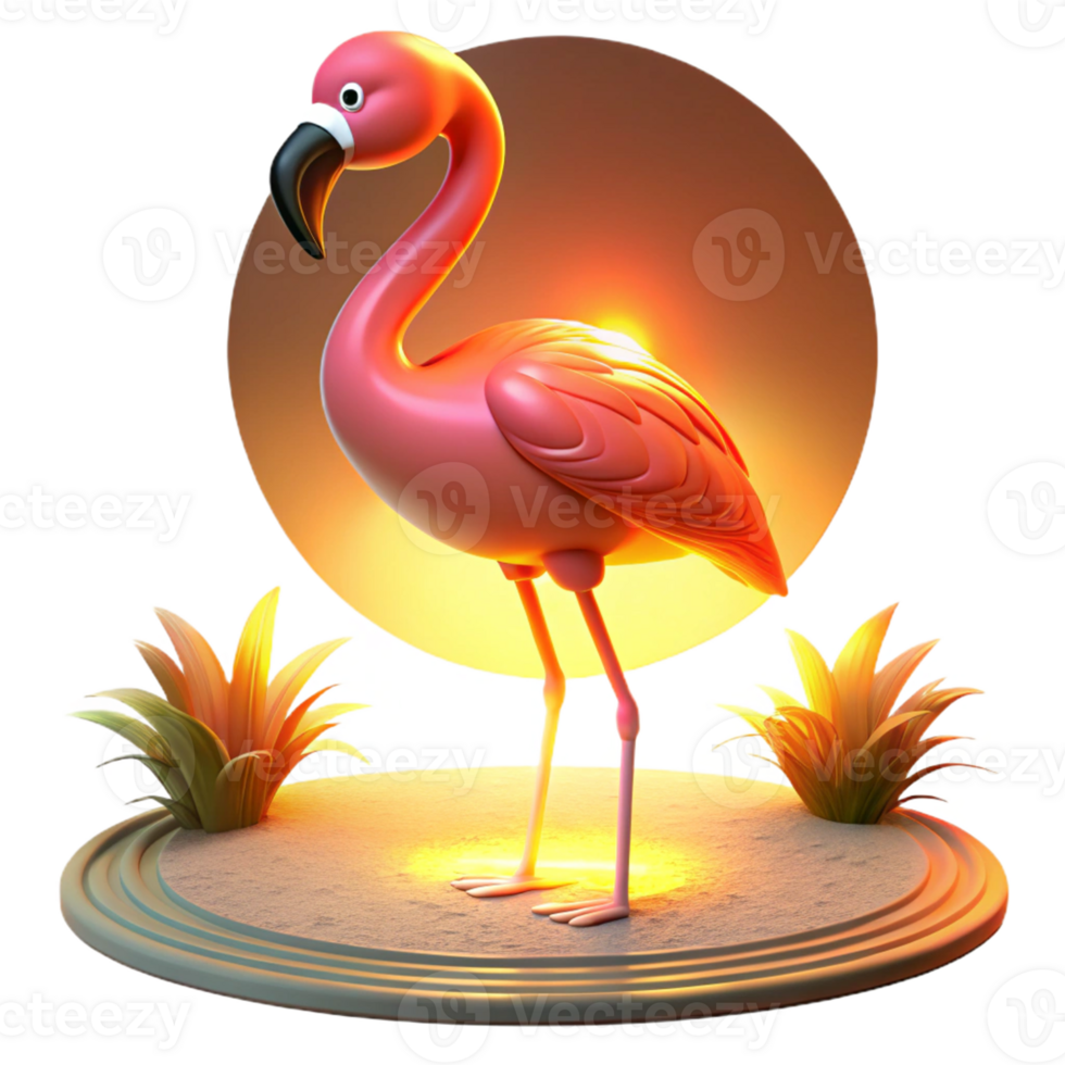 Pink Flamingo in a Tranquil Sunset Scene by the Water png