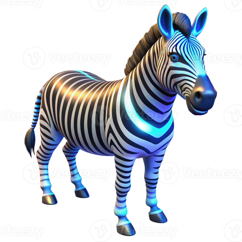 Neon Zebra in a Glowing Three Dimensional Render of Wildlife png