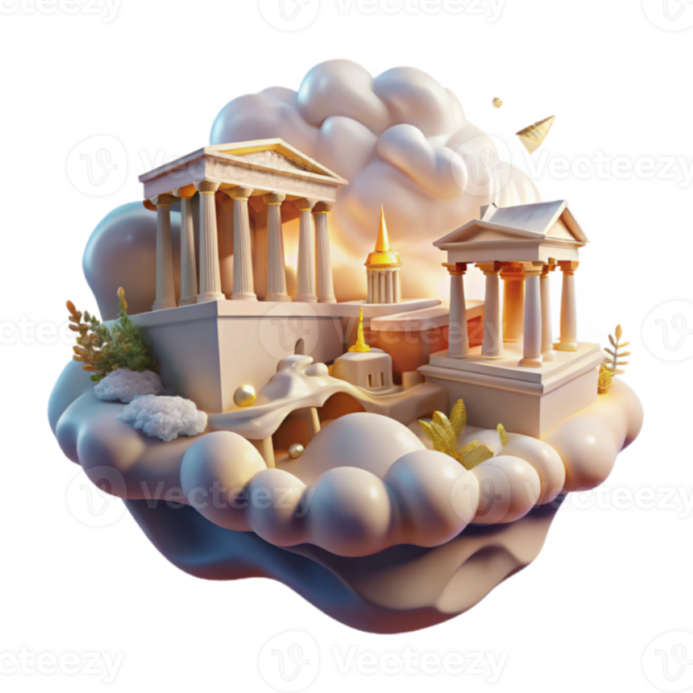 3D Render Architectural Wonders on a Cloud Island png