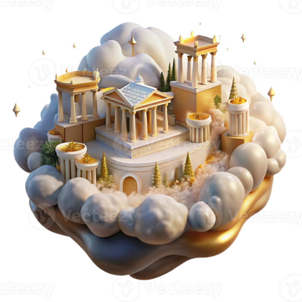 3D Render of Golden Temples on Cloudscape Illustration png