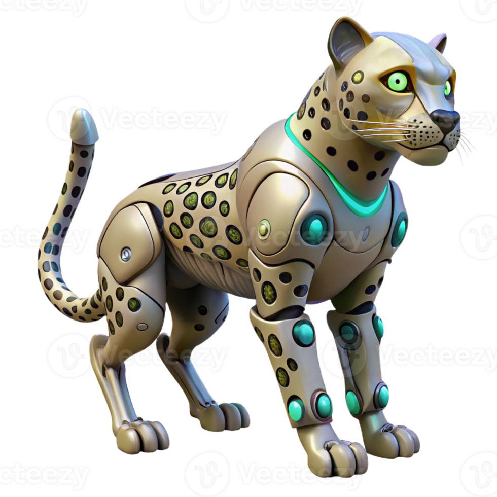Robotic Cheetah Futuristic Design A sleek cheetah crafted as a robotic design, navigating the digital savannah with precision. png
