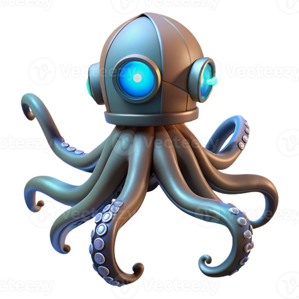 Robotic Octopus 3D Render - A futuristic 3D render of an octopus with robotic elements showcasing advanced mechanical design and sleek features png