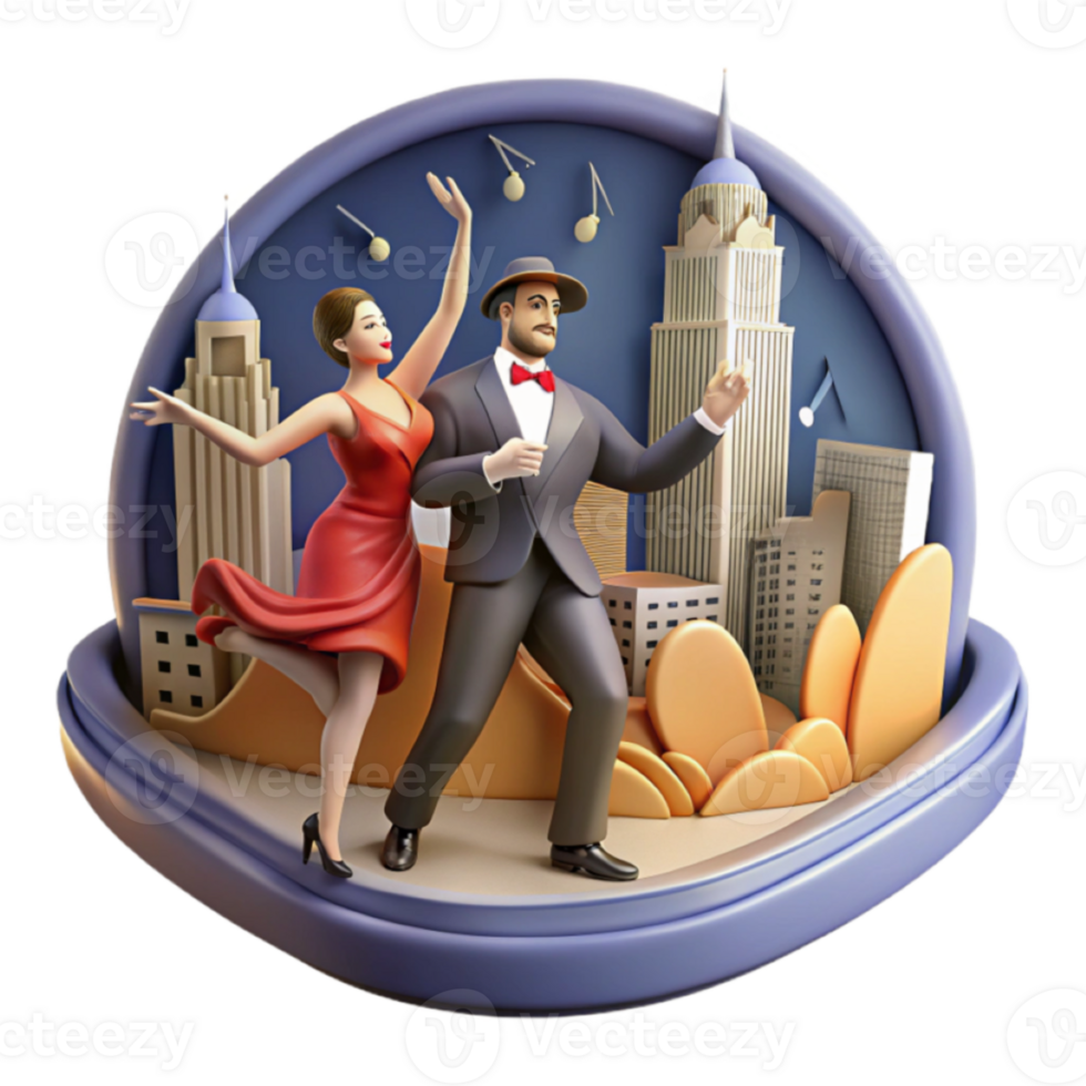 3D Illustration Dancing Couple Cityscape Background png