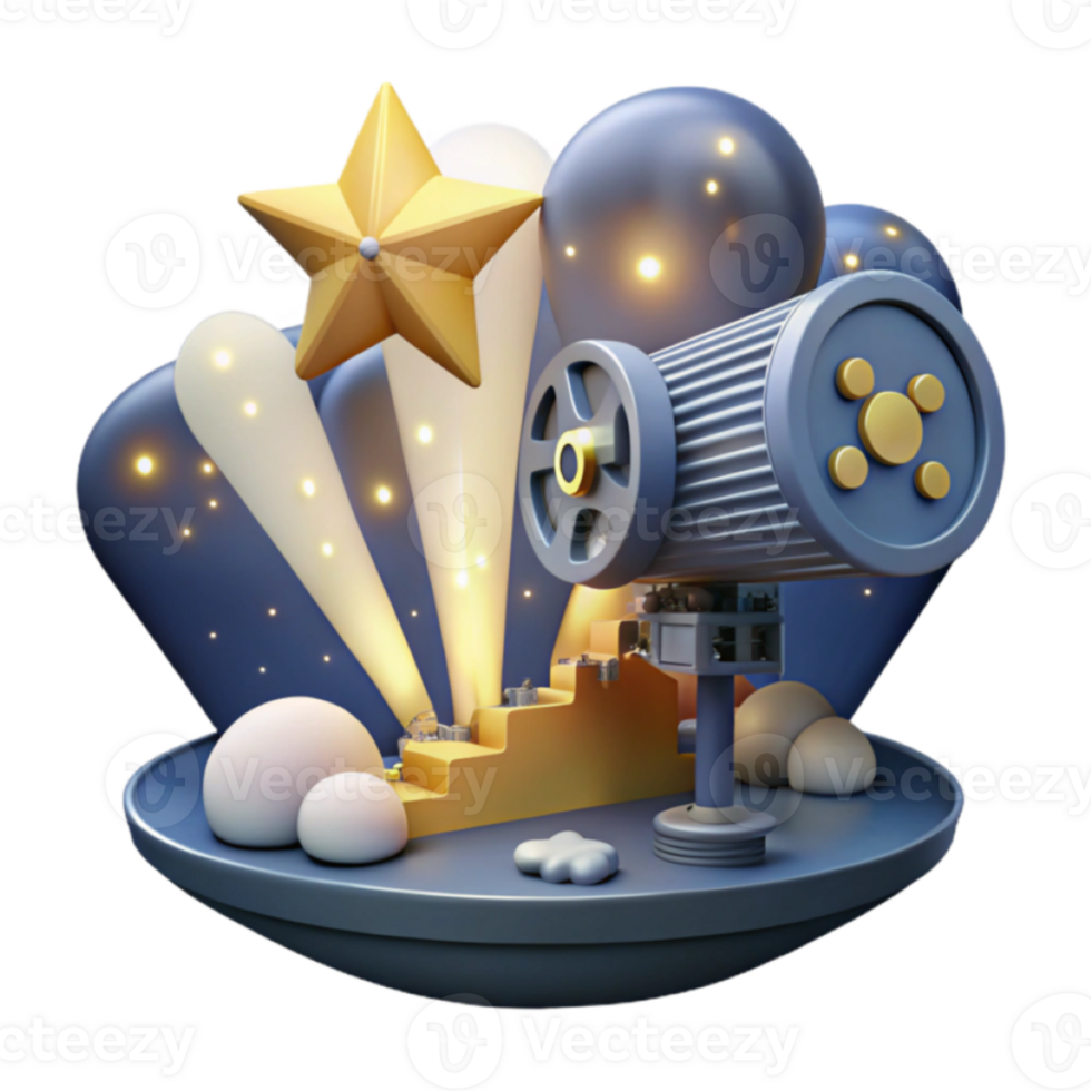 3D Render Starry Night Telescope Illustration Abstract Background png