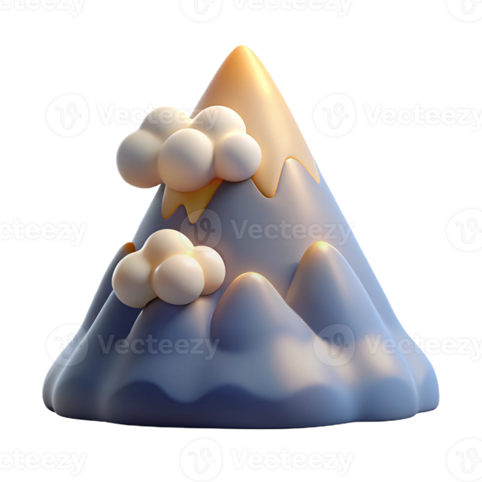 Cartoon Mountain with Clouds A whimsical 3D render of a cartoon mountain with clouds, capturing its magical atmosphere and enchanting design. png