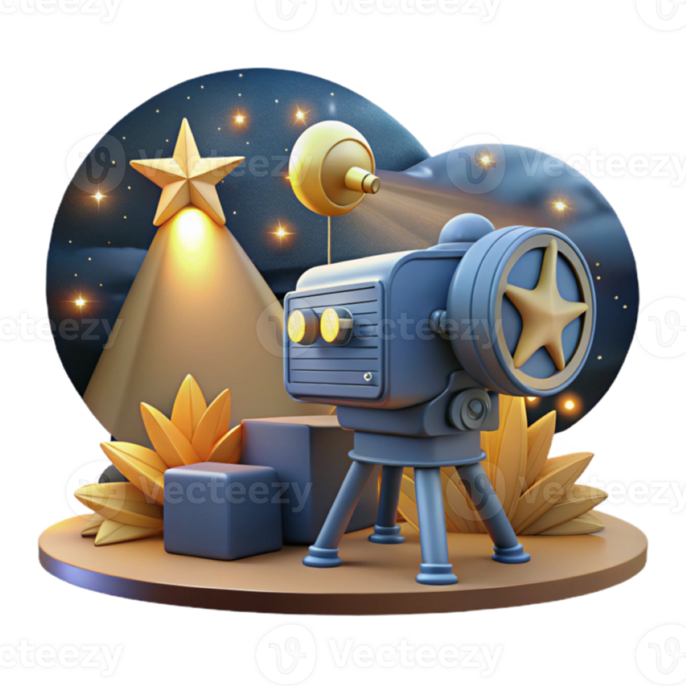 3D Render of a Vintage Movie Projector under the Night Sky png
