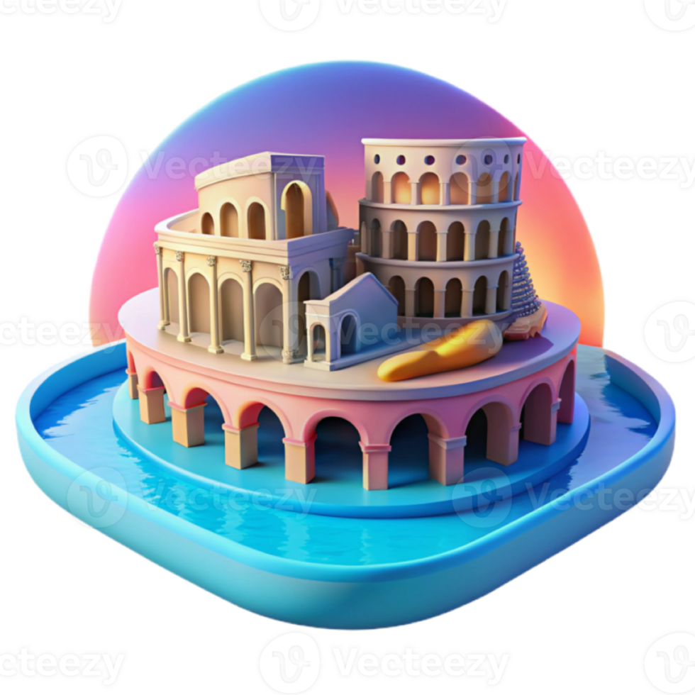 3D Render of Iconic Roman Architecture on a Serene Island png
