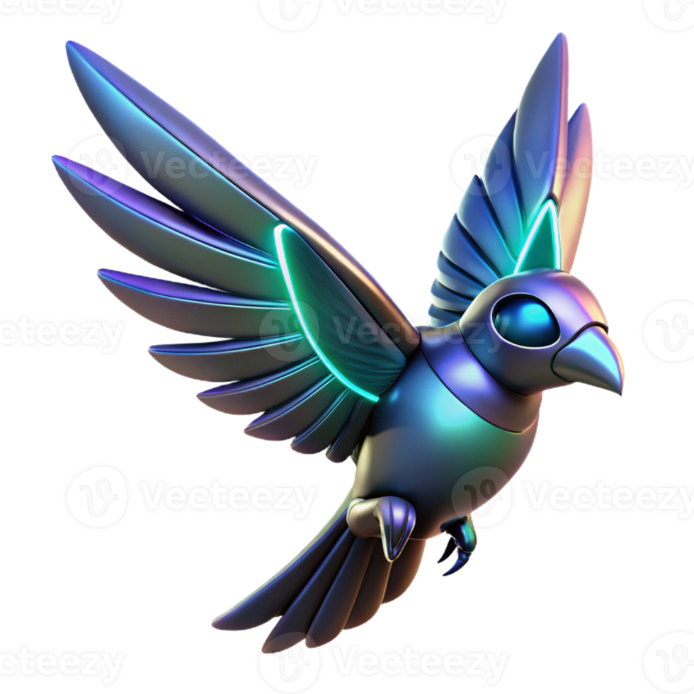 Metallic Bird in a Stunning Three Dimensional Render of Art png