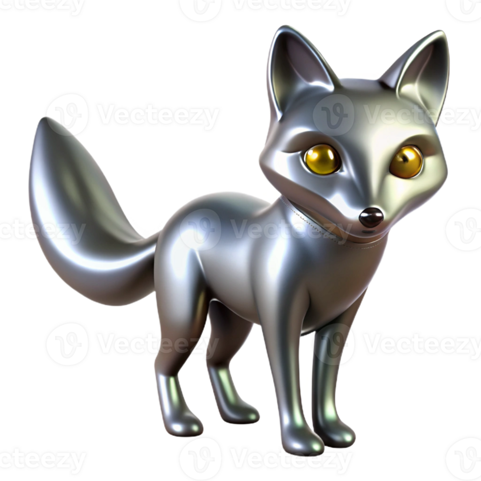 Silver Fox 3D Render A majestic 3D depiction of a silver fox, highlighting its regal presence and shimmering beauty. png