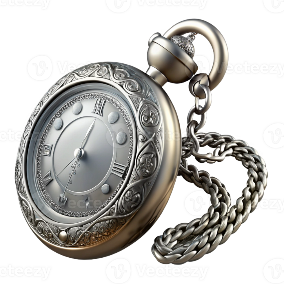Ornate Pocket Watch with Chain A dynamic depiction of a pocket watch adorned with an ornate chain, capturing the essence of time in a digital world. png