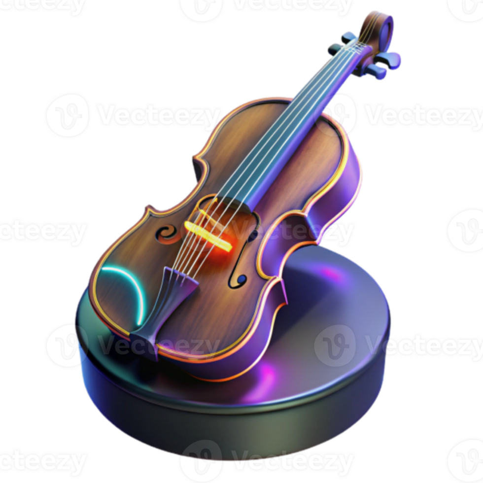 Vibrant 3D Render of a Violin on a Glossy Stand png