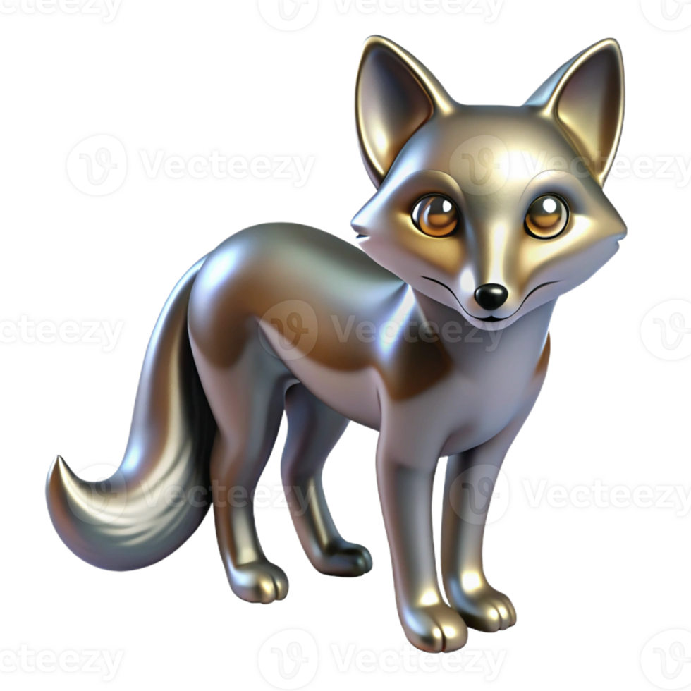 Metallic Fox 3D Render A majestic 3D depiction of a metallic fox, highlighting its regal presence and shimmering beauty. png
