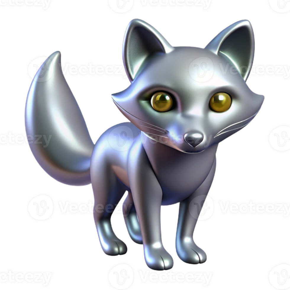 Silver Fox 3D Model A dynamic depiction of a fox navigating the digital forest, its fur glowing with silver hues in a stunning render. png