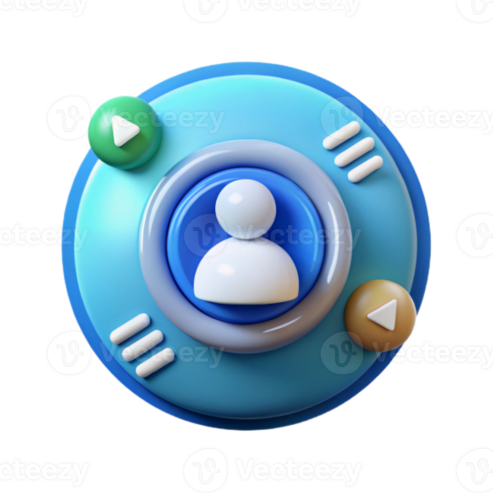 3D Render User Interface Icon Profile Avatar Media Player Control Buttons png