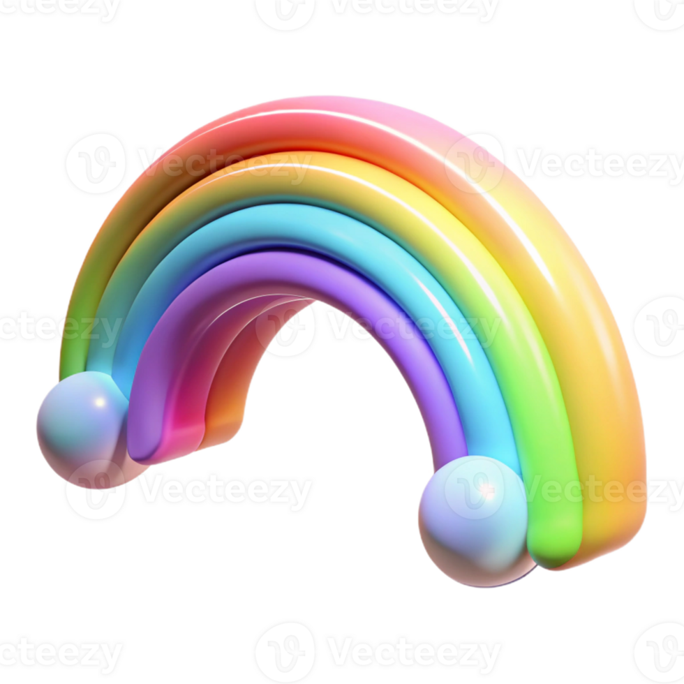 Rainbow 3D Render Colorful Arc A dynamic depiction of a rainbow arc captured in a stunning three-dimensional render, capturing the essence of color in a digital world. png
