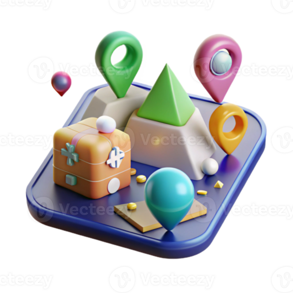 3D Render Gift Box Location Pins Abstract Background Illustration png