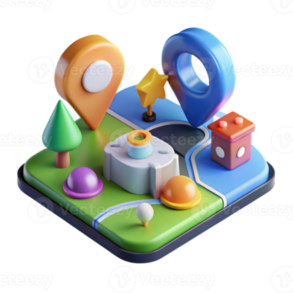 3D Illustration Colorful Location Map Navigation App Icons png