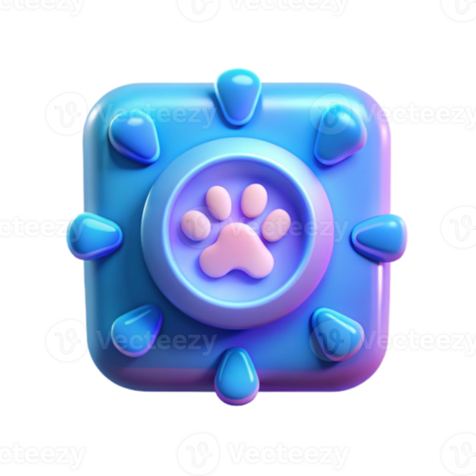 3D Render Blue Paw Print Icon Square Button png